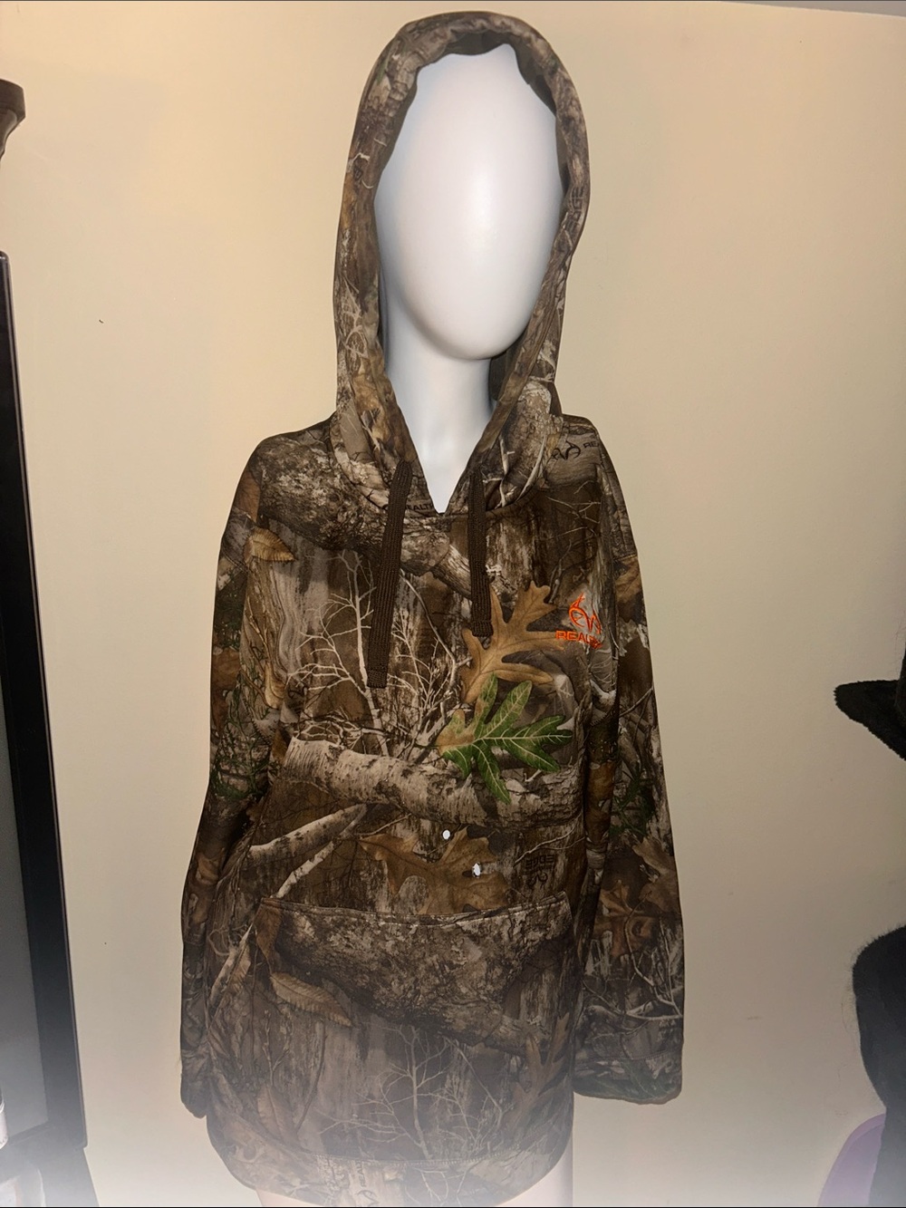 Realtree Men's Camo Hoodie with Orange Logo Accent